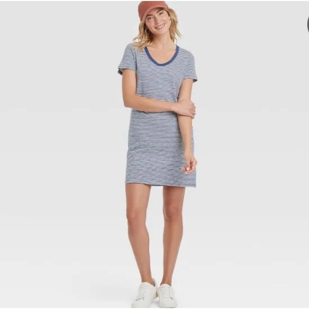 Universal Thread Blue White Striped T-Shirt Dress Short Sleeve Scoop Neck XXL